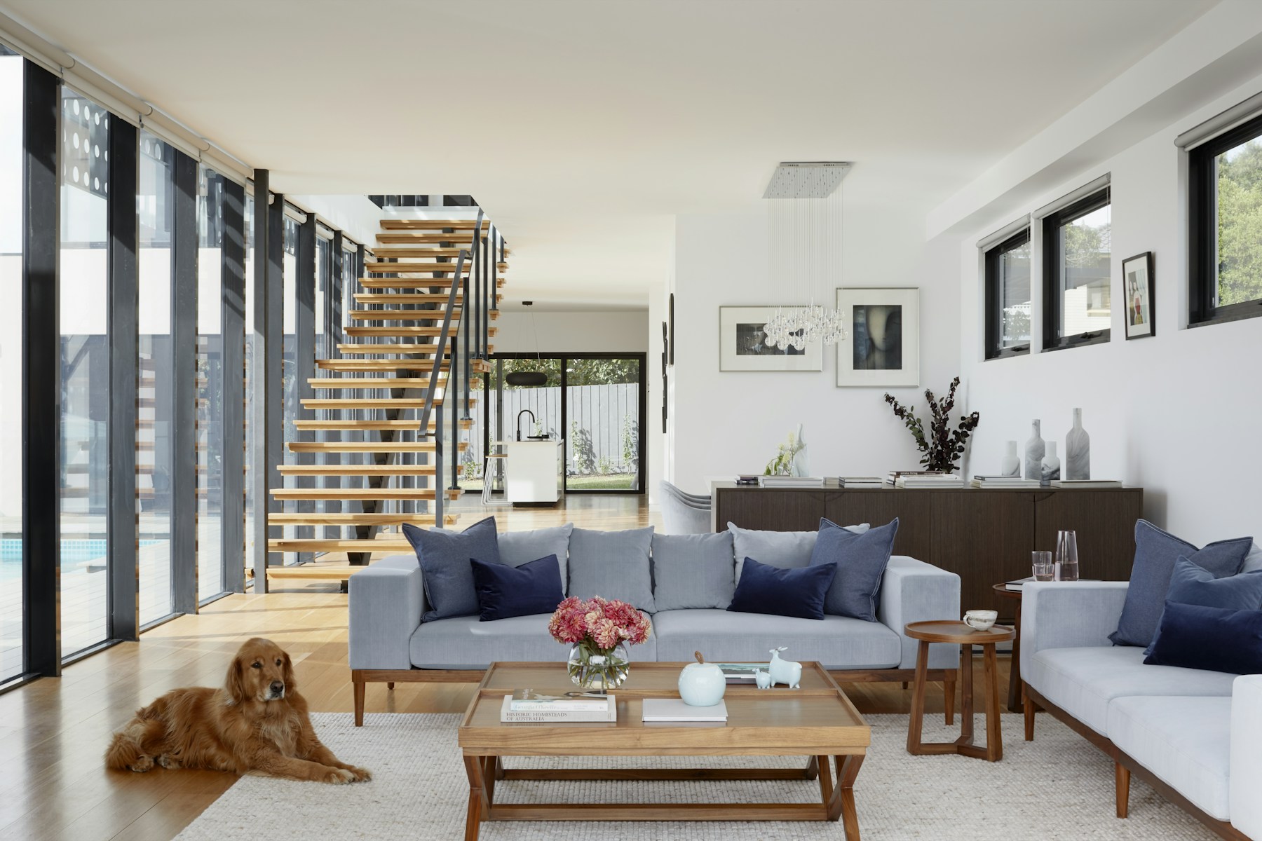 Bright, carefully styled vacation rental lounge